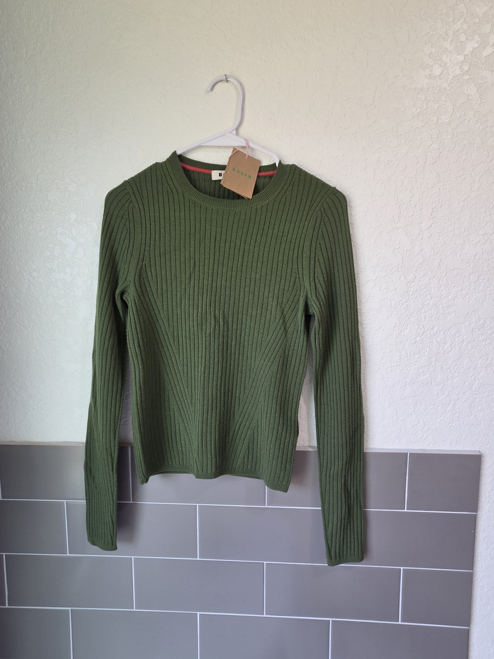 Boden Olive Ribbed Crewneck Sweater